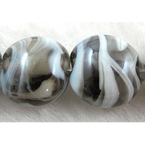 Lampwork glass bead, flat round, 16-17mm dia