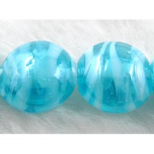 Lampwork glass bead, flat round, 16-17mm dia