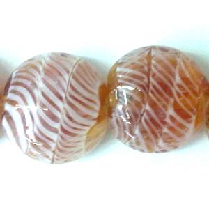 lampwork glass beads, flat-round, line, golden, 20mm dia, 20pcs per st