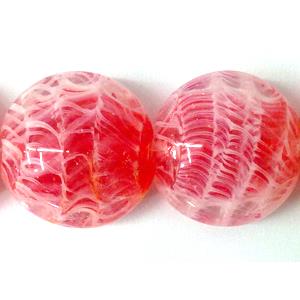 lampwork glass beads, flat-round, line, red, 20mm dia, 20pcs per st