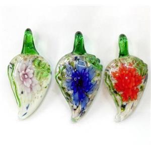 lampwork pendant, leaf, approx 25-40mm