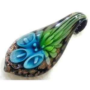 Lampwork glass pendants, aqua, 25x45mm