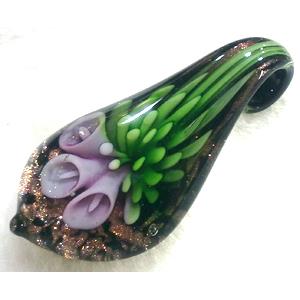 Lampwork glass pendants, purple, 25x45mm