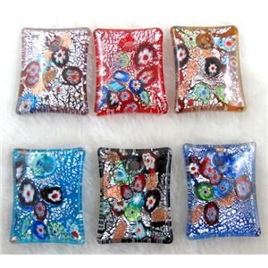 Lampwork glass pendants, silver foil, mixed, 35x45mm