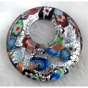 Lampwork glass pendants, silver foil, 50mm dia