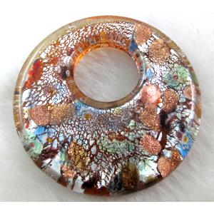 Lampwork glass pendants, silver foil, gold, 50mm dia