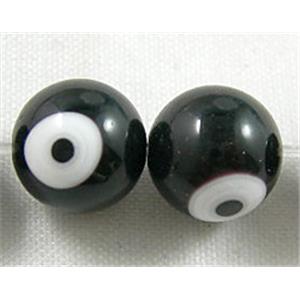 lampwork glass beads with evil eye, round, black, 8mm dia, 2eyes, 50pcs per st