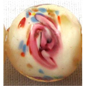 lampwork glass beads, flower, round, yellow, 12mm dia, 33pcs per st