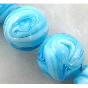 lampwork glass beads, round, aqua, 14mm dia