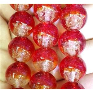 Lampwork glass bead within goldsand, round, double color, approx 12mm dia