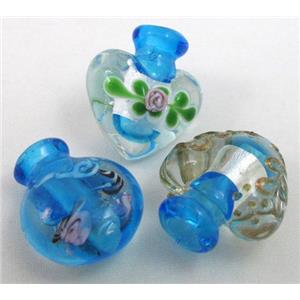 aqua glass lampwork pendant, bottle, mixed shaped, approx 16-27mm, 5mm hole