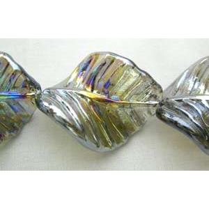 Handmade Twist leaf Lampwork Beads With Plated Color, 26x32mm,15pcs per st