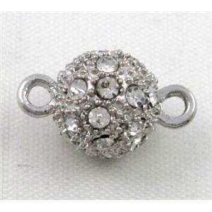 Magnetic alloy clasp paved rhinestone, approx 10mm dia