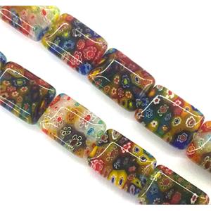 Millefiori glass bead, rectangle, mixed, 15x20mm, 20pcs per st