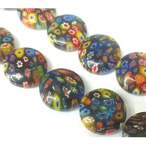 Millefiori glass bead, flat-round, mixed, 16mm dia, 25pcs per st