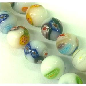 Millefiori glass bead, round, mixed, 12mm dia, 33pcs per st