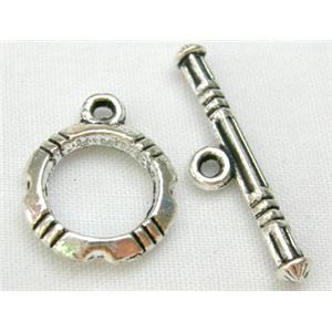 Tibetan Silver toggle clasps Non-Nickel, ring:12mm dia, stick:22mm length