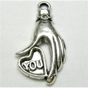 Tibetan Silver Lover Hand Non-Nickel, 31mm length