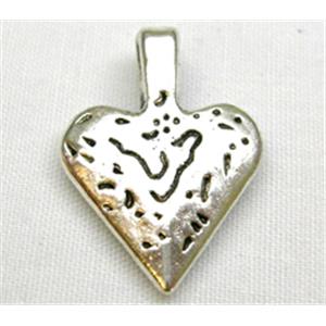 Tibetan Silver Heart Pendant Non-Nickel, 15mm wide