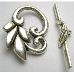 Tibetan Silver Toggle Clasps Non-Nickel, flower:22mm wide, bar:29mm length