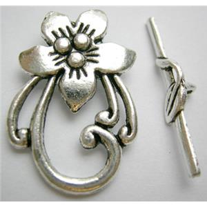 Tibetan Silver Toggle Clasps Non-Nickel, flower 20mm dia, stick 30mm length