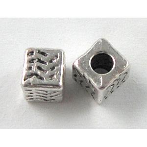 Tibetan Silver Cube Spacers Non-Nickel, 4.5x4.5mm, hole:2mm