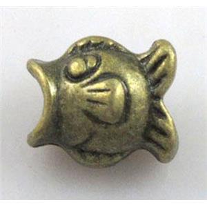 Tibetan Silver zinc Bead, Fish Charm, Non-Nickel, antique bronze, 12.3x14mm,10mm high