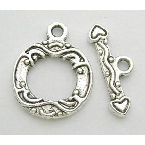 Tibetan Silver Toggle Clasps Non-Nickel, 13.5mm dia,stick:16.7mm