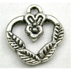 Tibetan Silver Rose Heart Non-Nickel, 14mm wide