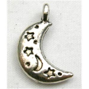 Tibetan Silver Moon Pendant Non-Nickel, 19mm length