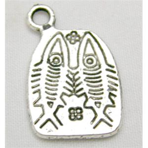 Tibetan Silver Zinc Carving Fish Charms Non-Nickel, 17x18mm