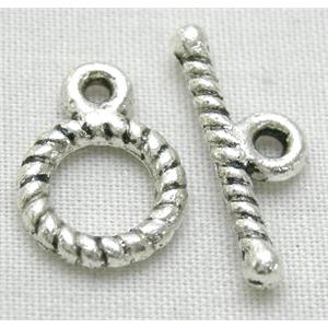 Tibetan Silver Toggle Clasps Non-Nickel, 9.5mm dia, stick:16mm