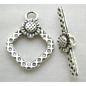 Tibetan Silver Toggle Clasps Non-Nickel, 15.5x20.5mm, stick:23mm length