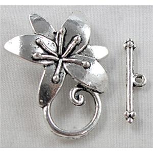 Tibetan Silver toggle clasps non-Nickel, 24x30mm, stick:20mm