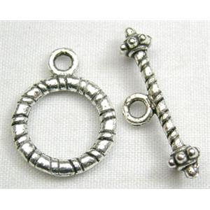 Tibetan Silver toggle clasps non-nickel, ring:12mm dia, stick:21mm length