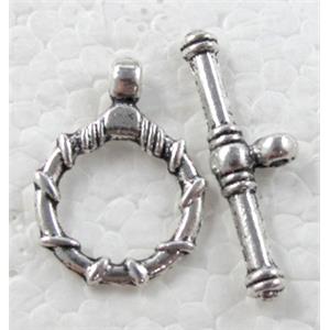 Tibetan Silver toggle clasps non-Nickel, 16mm dia, stick:22mm