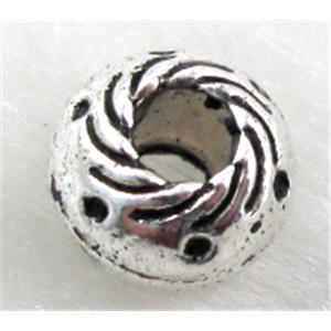 bead, Tibetan Silver Non-Nickel, 9.5mm dia, hole:3.5mm