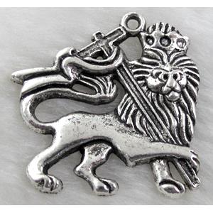 Tibetan Silver lion pendant Non-Nickel, 40x37mm