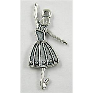 dancing girl, Tibetan Silver Charm Non-Nickel, 14x30mm