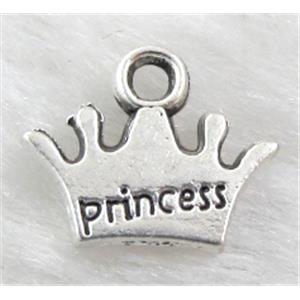 Princess charm, Tibetan Silver crown pendant non-nickel, 10x12mm