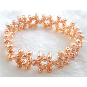 Handcraft Cluster Pearl Bracelet, elastic, pink, 60mm dia, 15mm wide