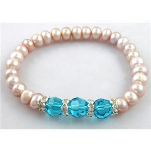 Handcraft Cluster Pearl Bracelet, elastic, approx 6.5-7.5mm, 6.8 inch(17.5cm) length