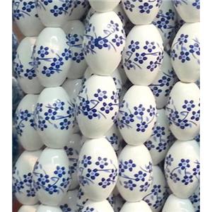 blue and white Porcelain Beads, barrel, 11x16mm, 25pcs per st