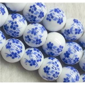 blue and white porcelain bead, round, approx 8mm dia, 42 pcs per st