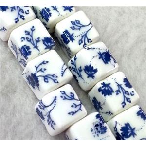 Porcelain beads, cube, approx 10x10x10mm, 3mm hole