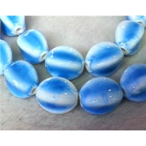 Blue Painted Oriental Porcelain Carambole Beads, approx 11x17mm