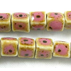 Oriental Porcelain Square Beads, 7x7x7mm, 62pcs per st