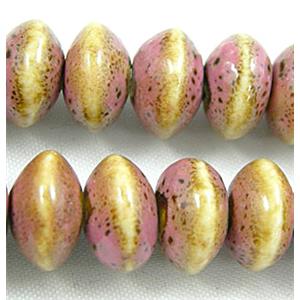 Oriental Porcelain Bicone Beads, 12.5mm dia, 8mm thick, 56pcs per st