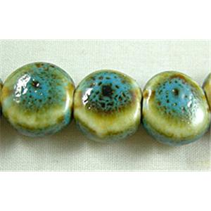 Turquoise Color Oriental Porcelain Flat Round Beads, 12mm dia, 33pcs per st