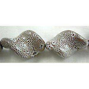 Oriental Porcelain Twist Leaf Beads, 19x30mm, 14pcs per st